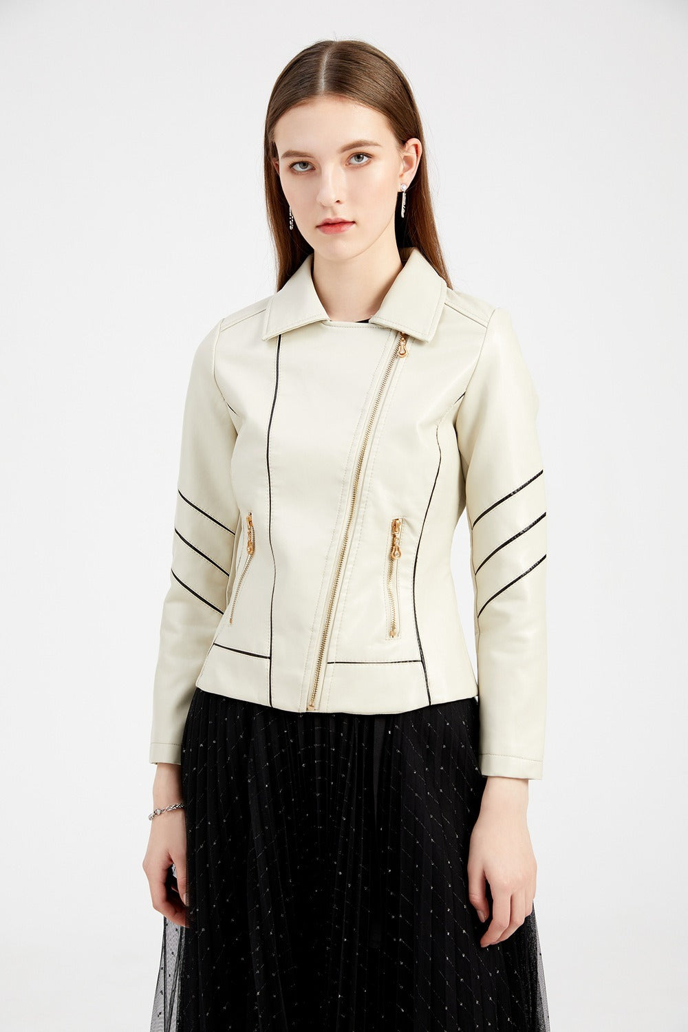 Lightweight PU Moto Jacket S / Ivory