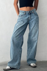 Vintage Low Rise Washed Straight Jeans