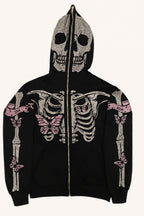 Gothic Skull Skeleton Full Face Zip-Up Hoodie