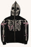 Gothic Skull Skeleton Full Face Zip-Up Hoodie