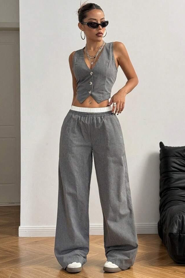 Tailored Workwear Striped Two Piece Vest Pants Set