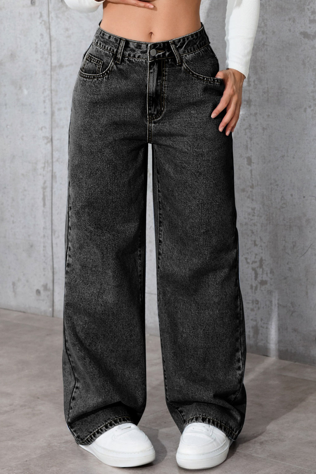 Casual High Waist Relaxed Straight Leg Jeans