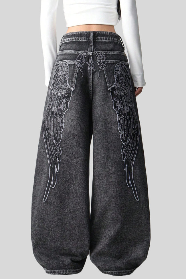 Wing Embroidered Baggy Wide Leg Jeans Main image