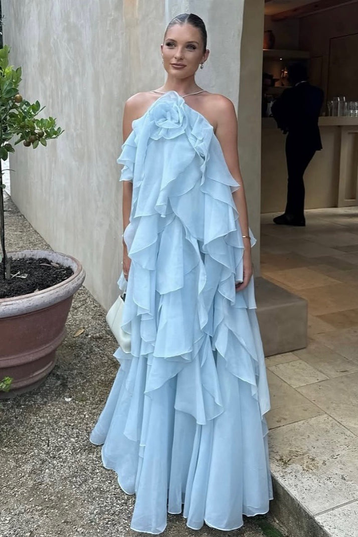3D Floral Halter Spaghetti Strap Elegant Prom Dress Main image