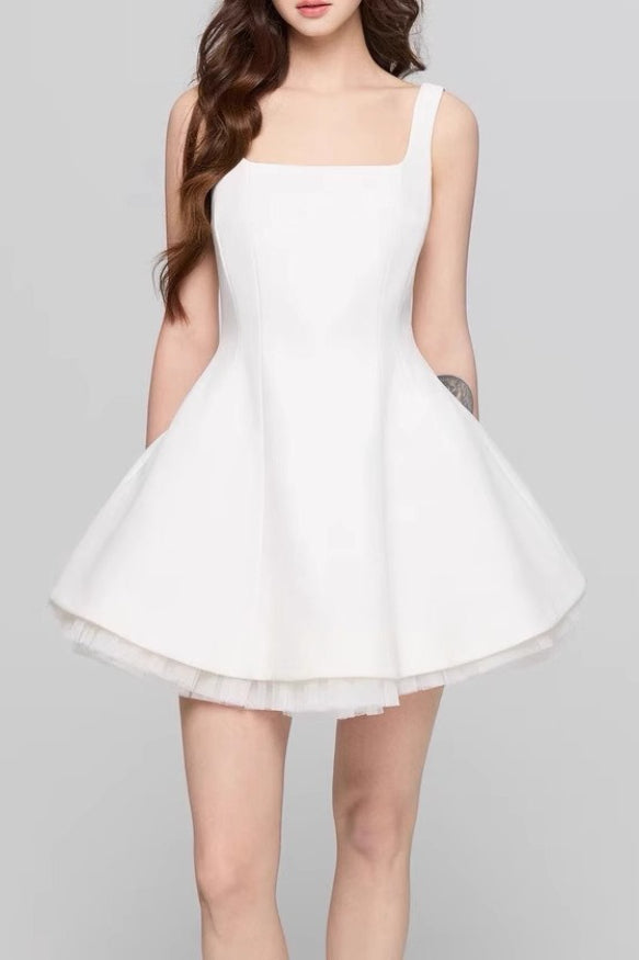 Square Neck Mesh Panel Mini Dress Main image