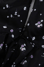 Stand Collar Tie Waist A Line Floral Dress