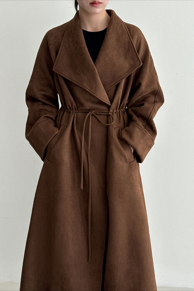 Drawstring Notch Collar Long Relaxed Overcoat Main image