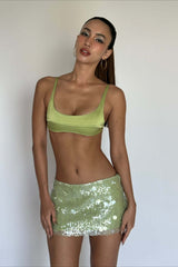 Solid Color Sequin Fitted Party Mini Skirt