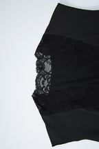 Lace Hollow Out Button Waist Cinched Sleeveless Blouse