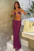 Bandeau Polka Dot Skirt Three Piece Swim Set