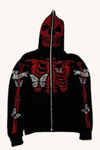 Gothic Skull Skeleton Full Face Zip-Up Hoodie