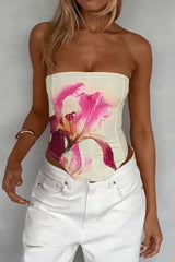Floral Print Strapless Chic Crop Top