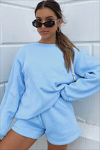 Solid Crew Neck Sweatshirt Shorts Set
