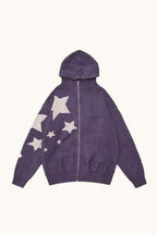 Star Pattern Vintage Knit Zip Up Hoodie