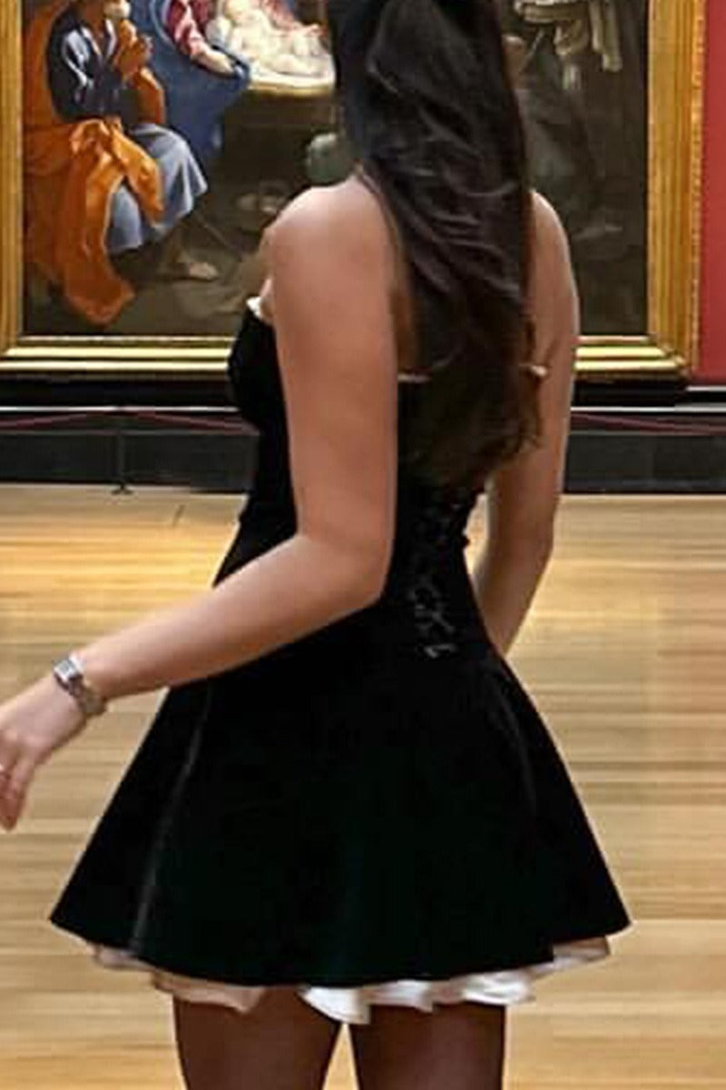 Velvet Bustier A-line Cocktail Dress