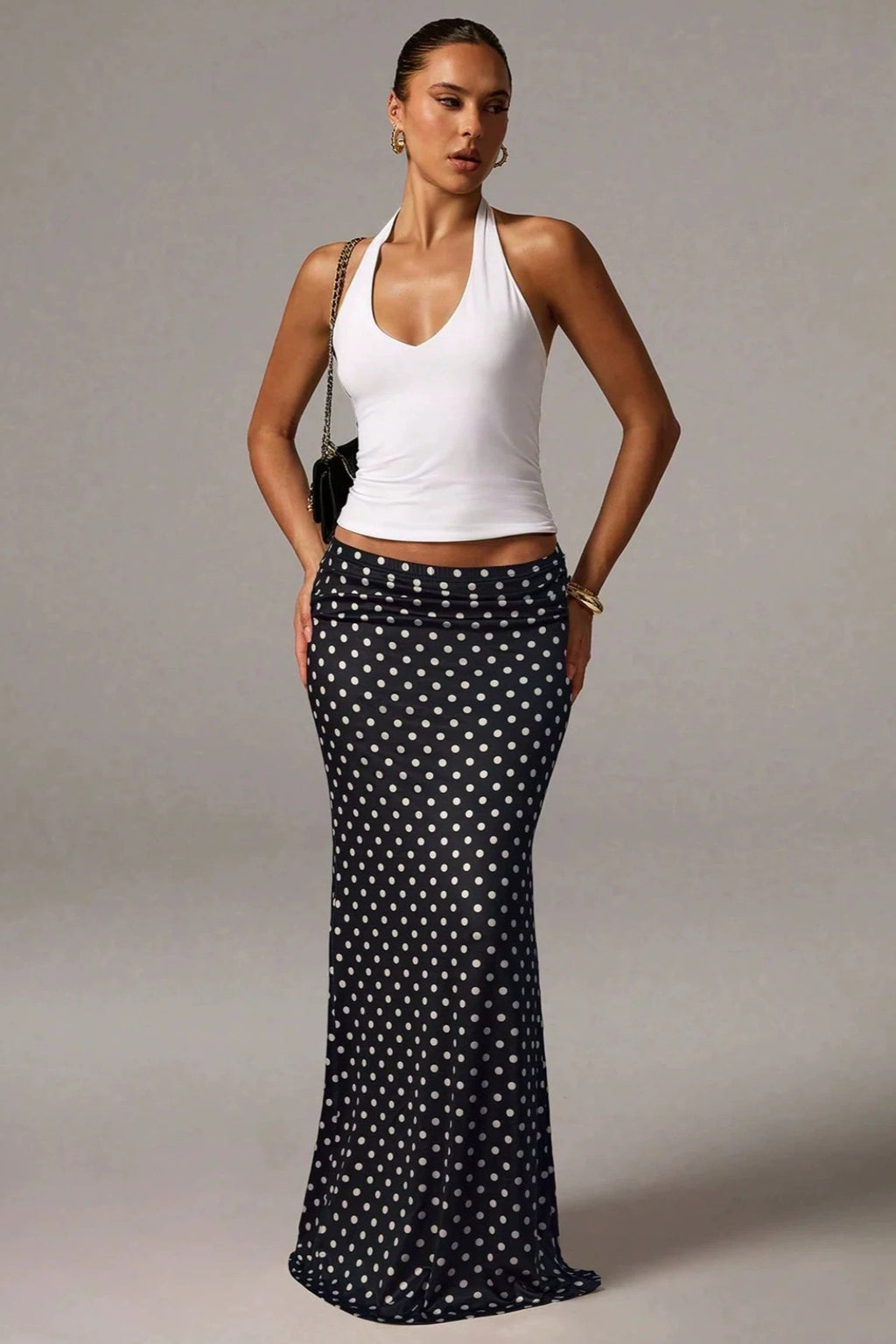 Knit Polka Dot Mermaid Hem Skirt