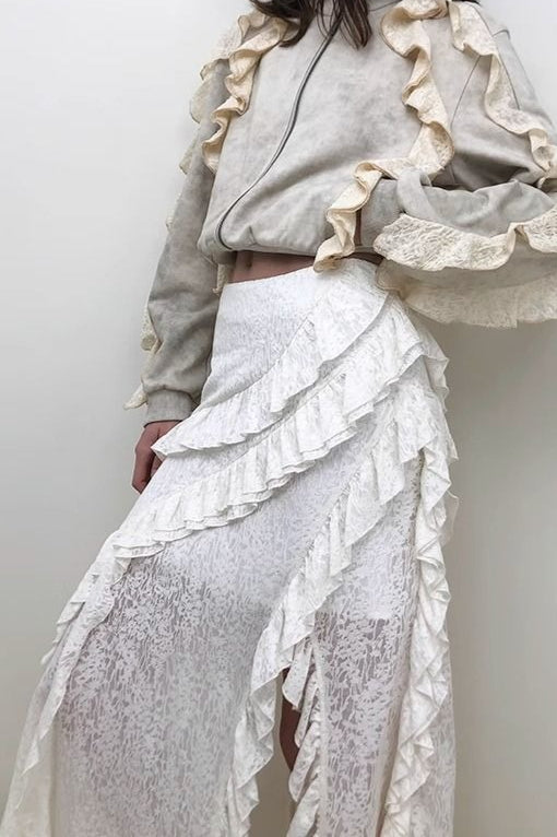 Asymmetric Wool Blend Black White Maxi Skirt Main image