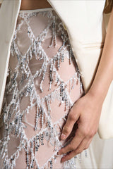 Sequin Fringe Slit Midi Party Skirt