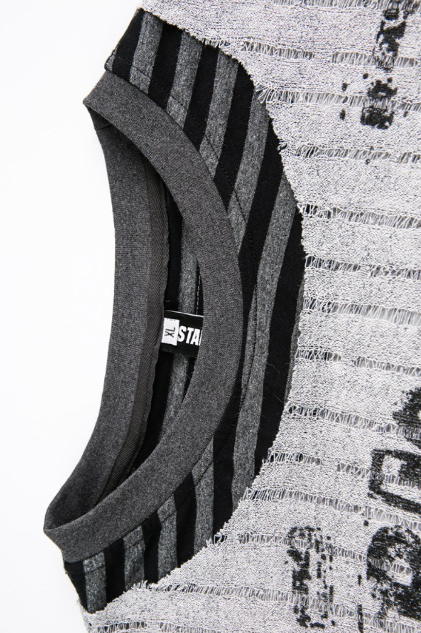 Distressed Collage Graphic Striped Layered Tee