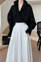 Stand Collar Deep V Layering Blouse