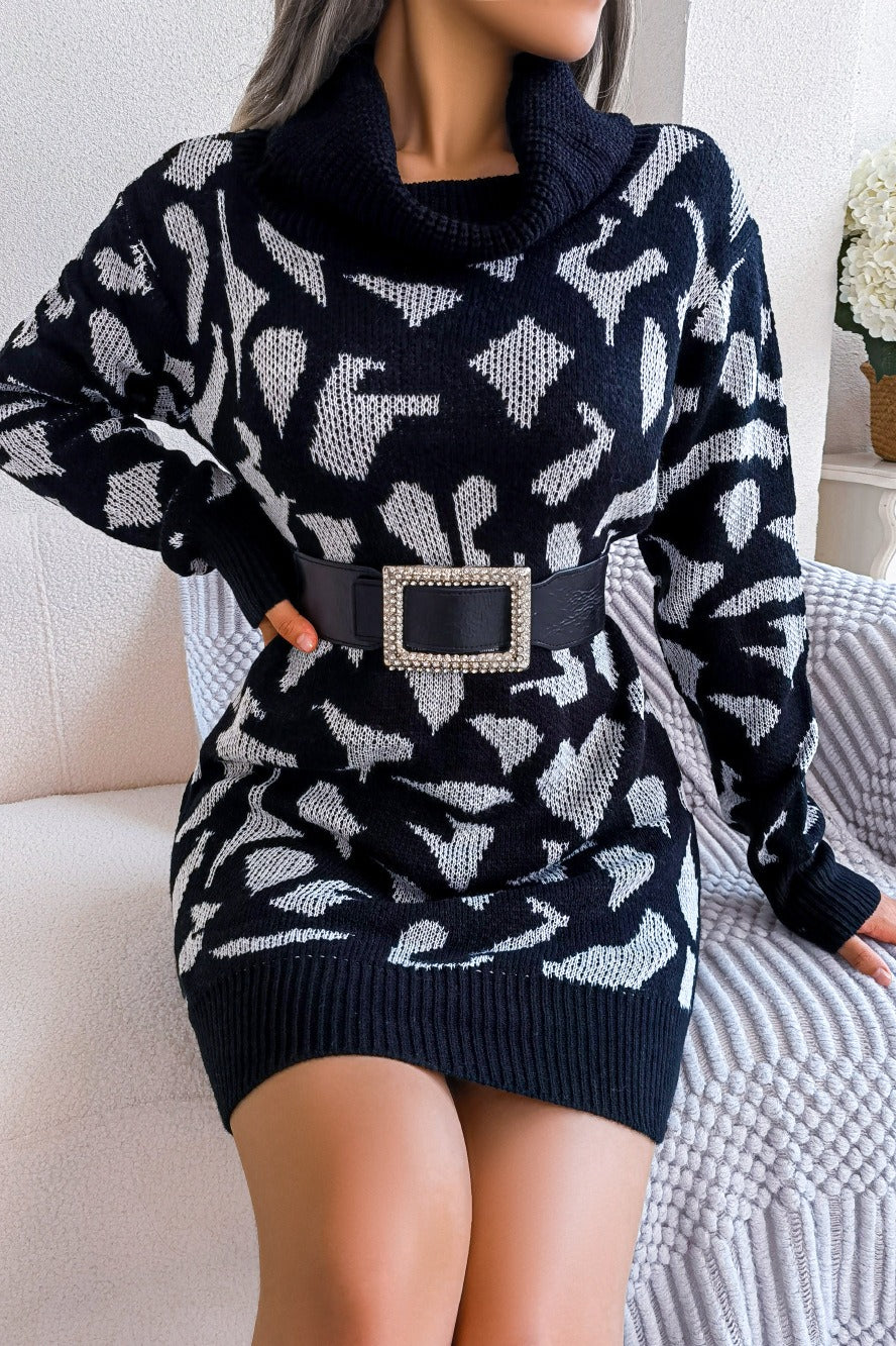 Leopard Turtleneck Sweater Dress
