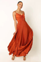 Pleated Satin Spaghetti Strap Formal Dress