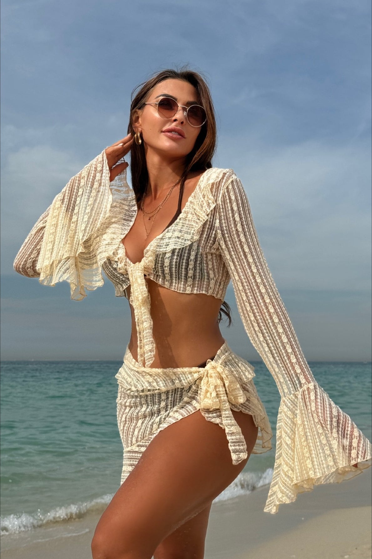 Lace Mesh Asymmetrical Hem Four Piece Swim Set Secondary image