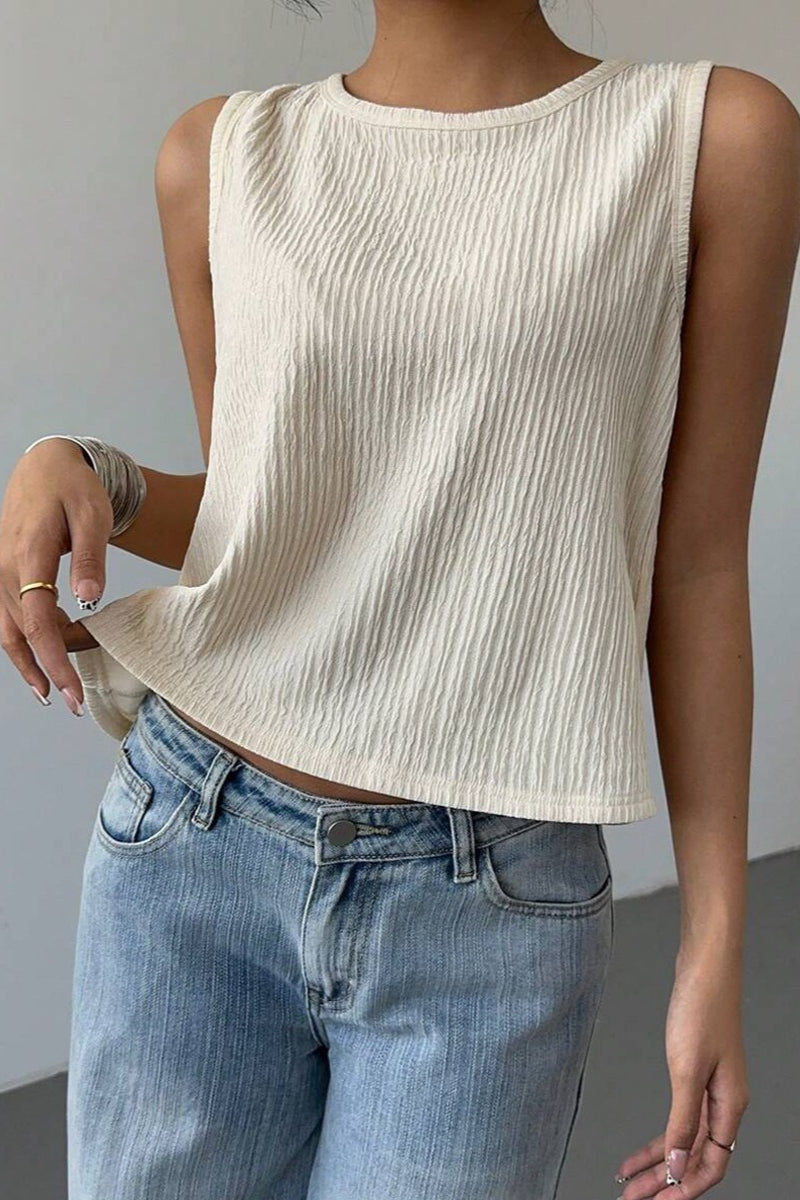 Double Bow Open Back Pleated Tank Top