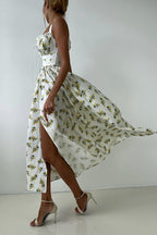 Low Neck Strap High Waist Slit Floral Dress