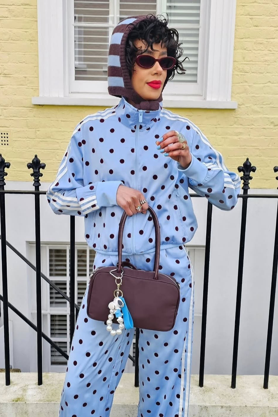 Polka Dot Stripe Track Jacket Two Piece Set