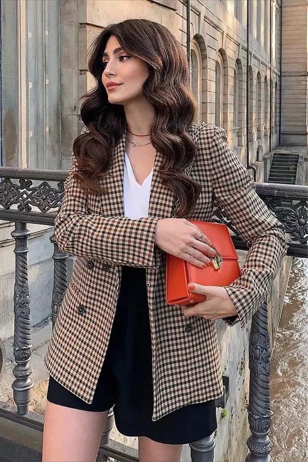 Checkered Office Long Sleeve Blazer Main image