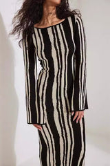 Striped Contrast Slim Knit Sweater Dress Stripe / One Size