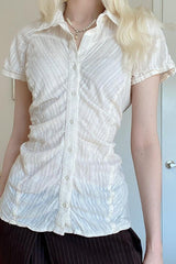 Slim Fit Short Sleeve Textured Blouse