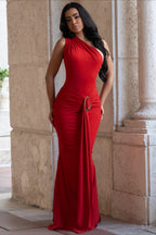 Metal Accent One Shoulder Vacation Dress