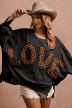 Leopard Letter Patch Oversized Sweatshirt