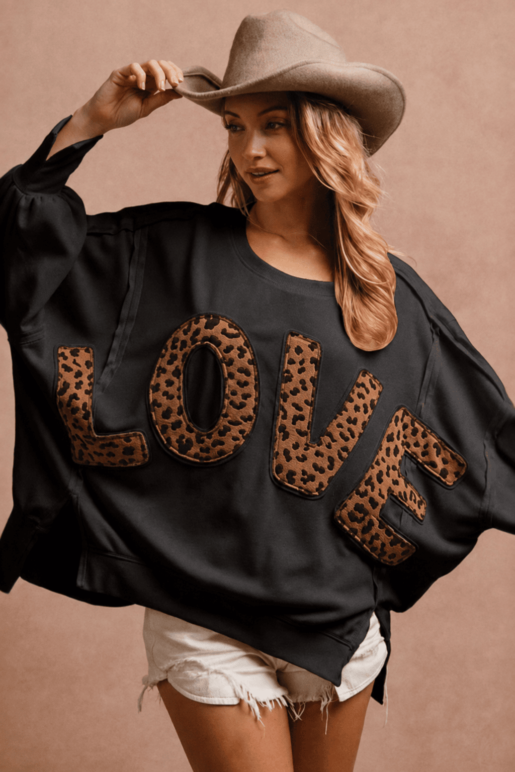 Leopard Letter Patch Oversized Sweatshirt