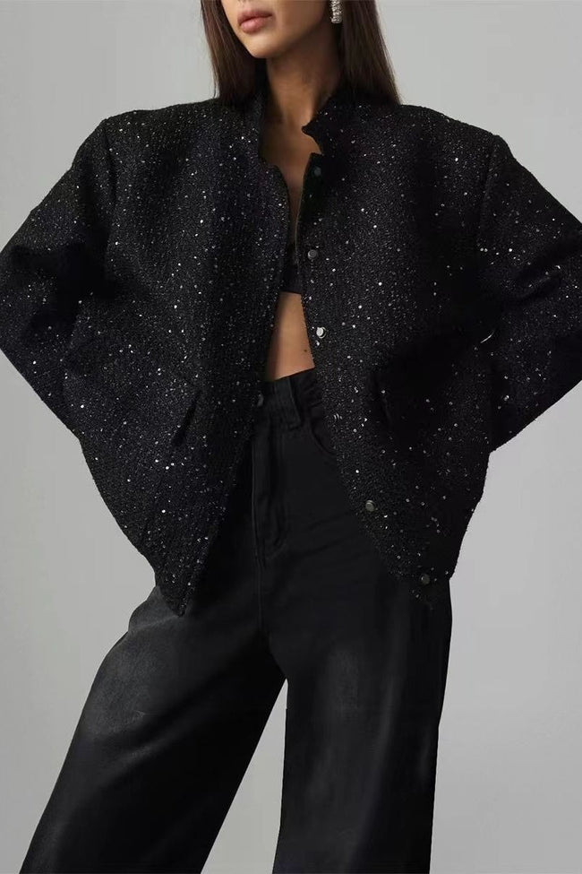 Pearl Embellished Cropped Aviation Jacket S / Black Main image
