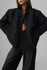 Pearl Embellished Cropped Aviation Jacket S / Black