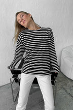 Cotton Striped Crew Neck Long Sleeve Tee
