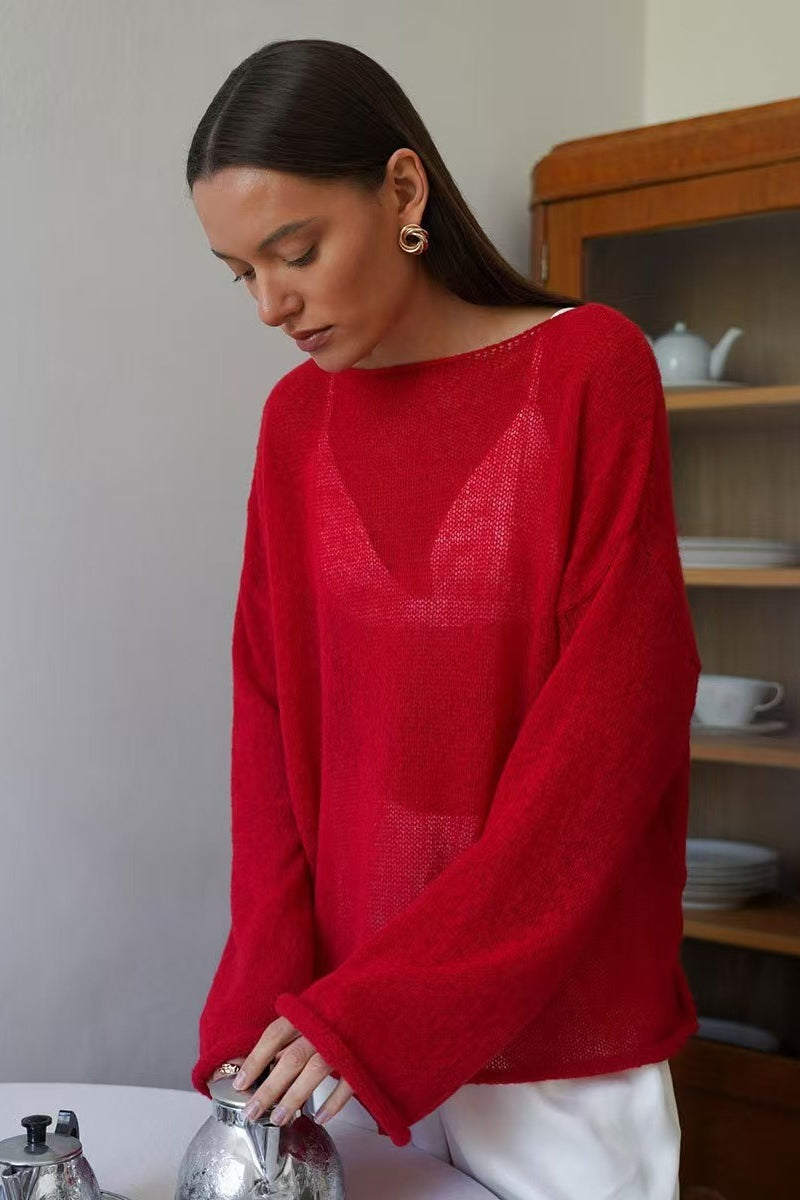 Openwork Round Neck Oversized Sweater Secondary image
