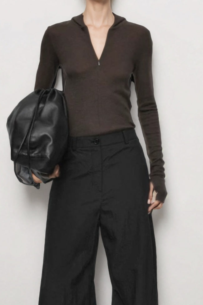 Casual Hooded Half Zip Knit Top Main image