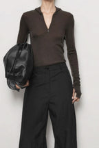 Casual Hooded Half Zip Knit Top