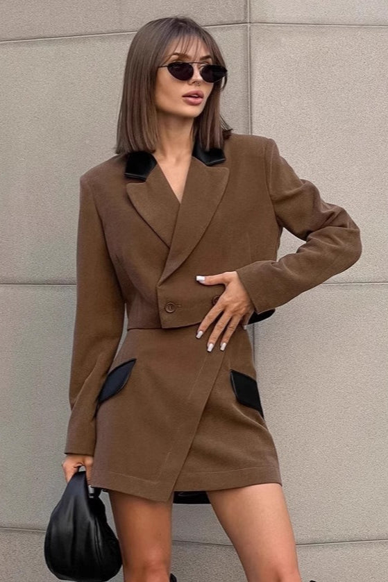 Brown Tweed Two Piece Blazer Skirt Set Main image