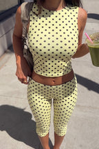 Polka Dot Sleeveless Fitted Capri Pants Set