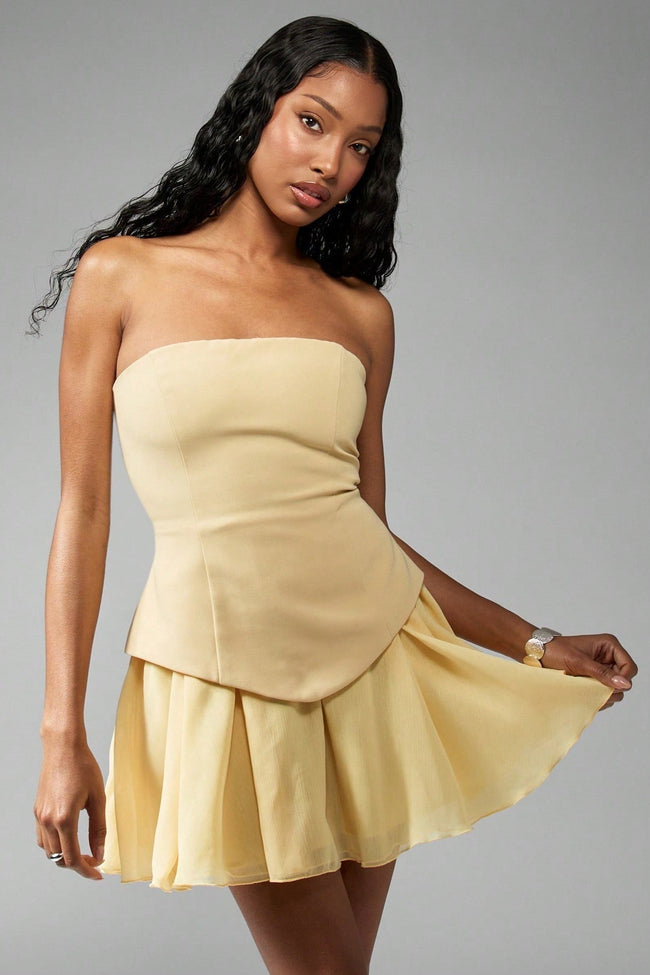 Bustier Peplum Waist Cocktail Dress S / Yellow Main image