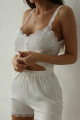 Simple Lace Cami Top Two Piece Shorts Set