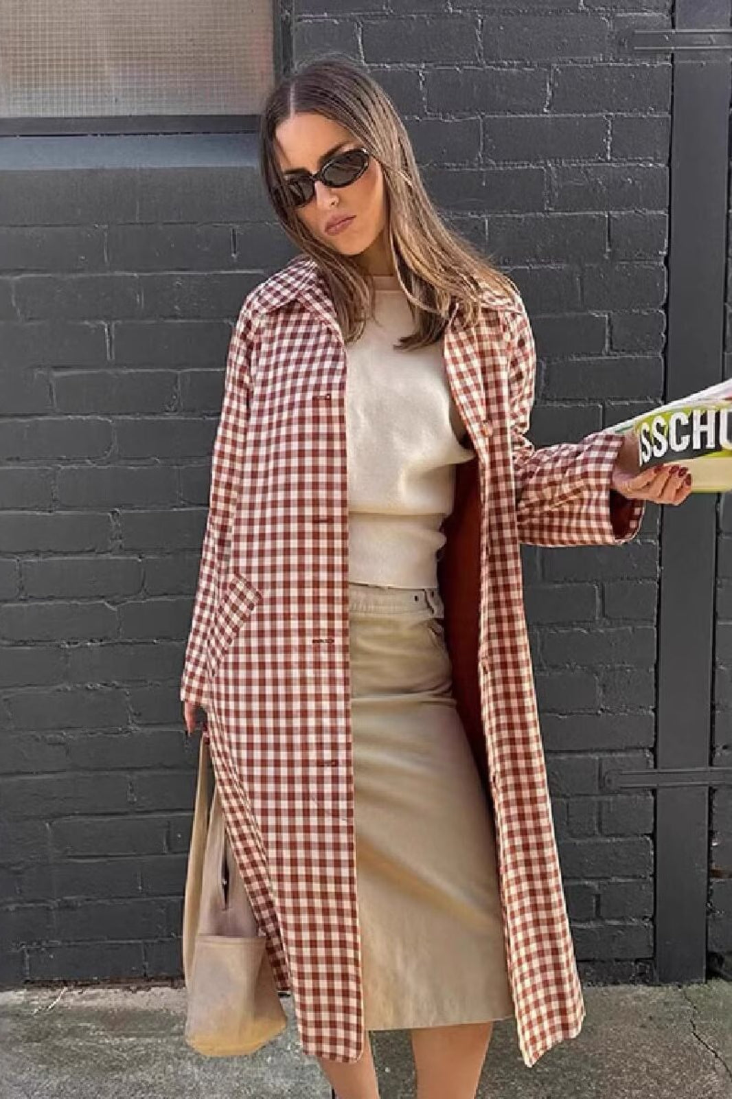 Vintage Plaid Lapel Long Overcoat Main image