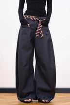 Casual Belt Detail Curved Wide Leg Pants