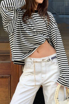 Colorblock Striped Relaxed Fit Long Sleeve Tee