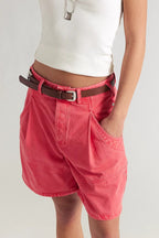 Utility Pockets Washed Denim Bermuda Shorts